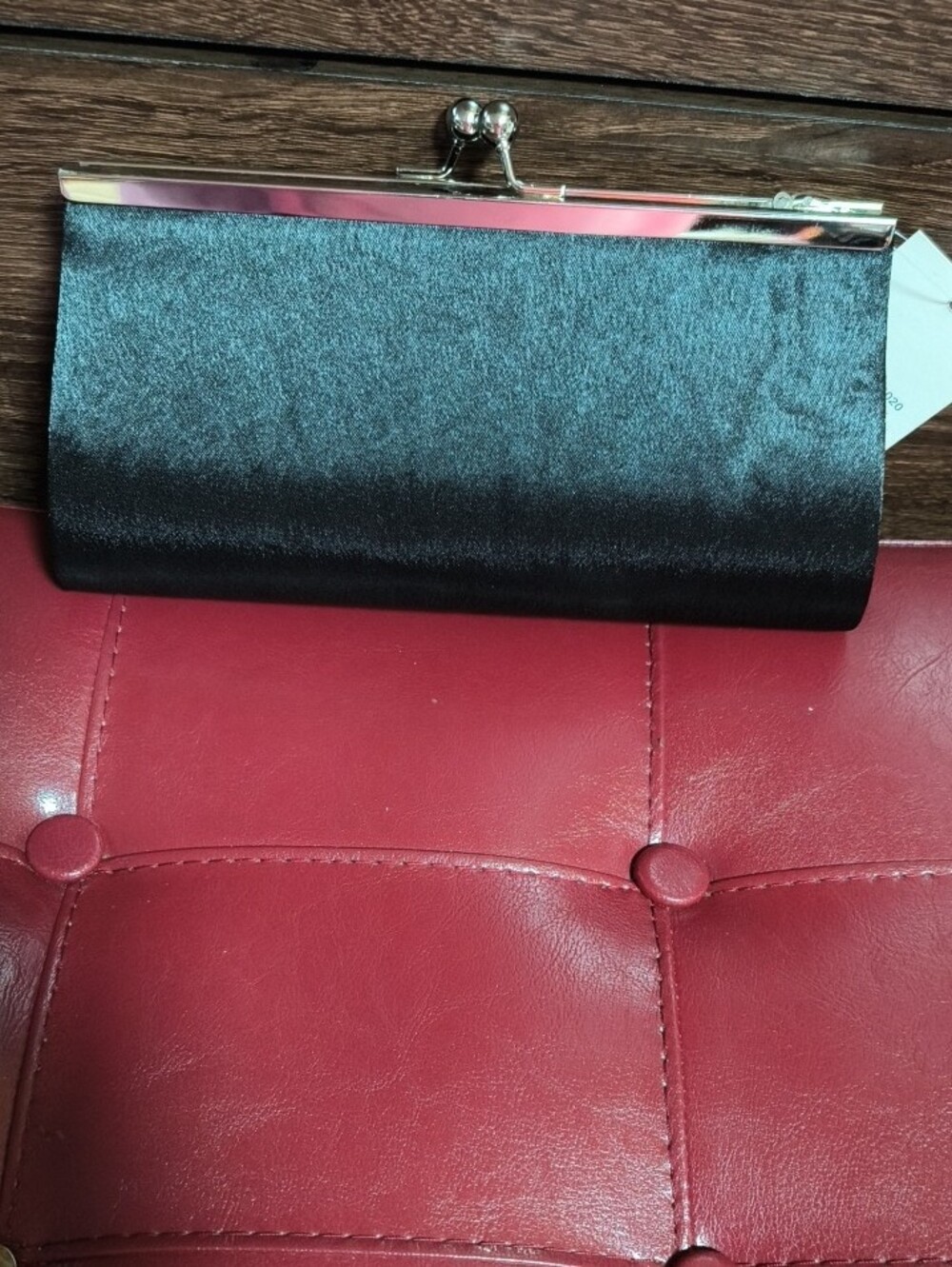Black Satin Kiss-Lock Clutch with Metallic Accent - Picture 2 of 5